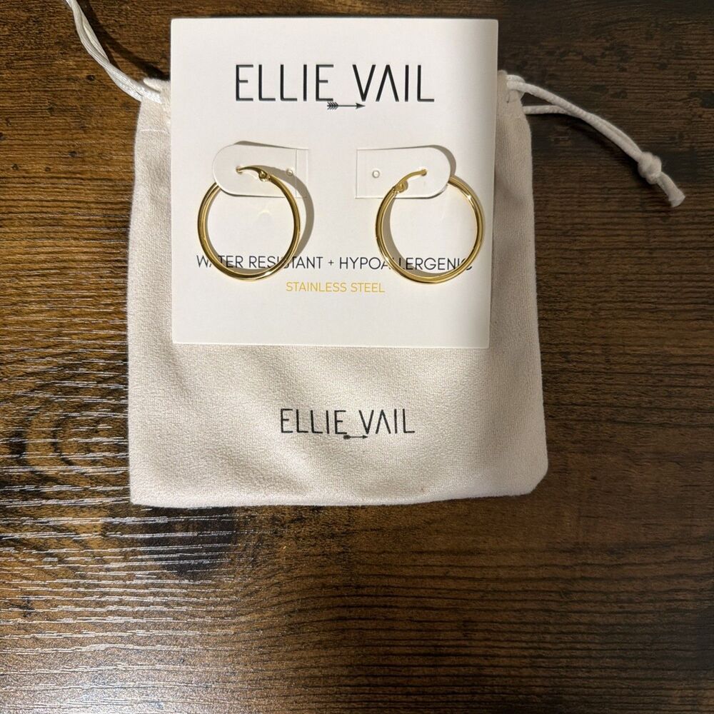 Ellie Vail Gold Hoop Earrings Water Resistant Hypoallergenic New MSRP $61 - Picture 3 of 3